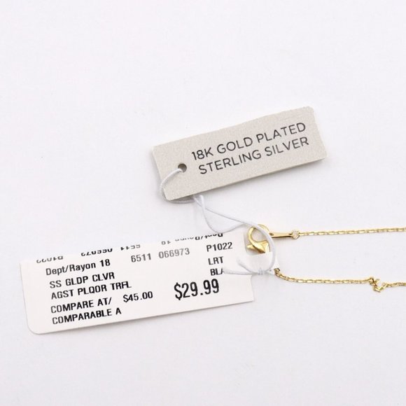 New RACHEL ZOE 18k Gold Plated Sterling Silver Clover Lariat Necklace - Picture 8 of 9